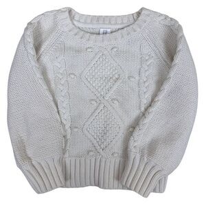 Gap Kids Cable-Knit Sweater White Cotton Crew Neck Long Sleeve Size 4